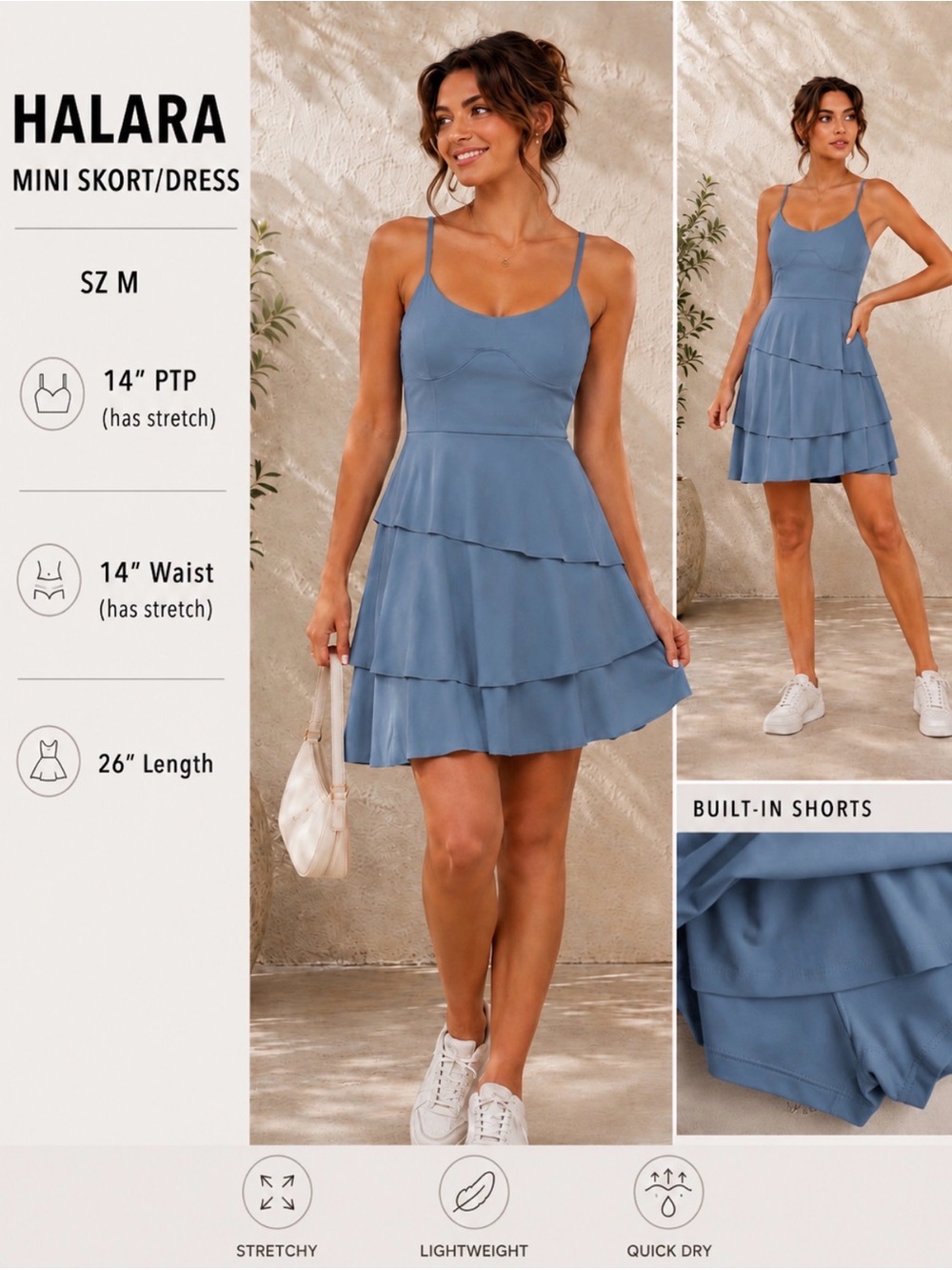 HALARA Dusty Blue Tiered Mini Skort Dress